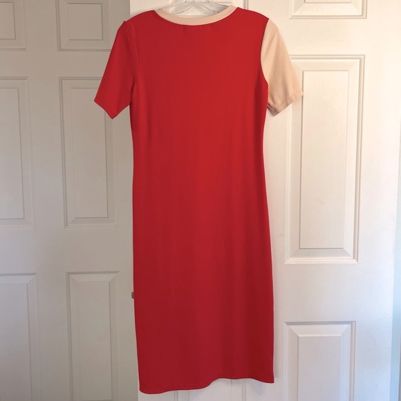 SOLD SONNET JAMES Red & Beige Abstract Swirl Short Sleeve Midi Play Dress Size S - Picture 8 of 16